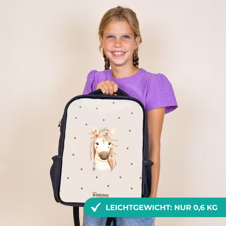 Kinderrucksack - Schwarz - Böhmisches Pferd in Pastellfarben — 7