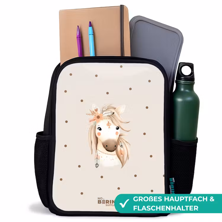 Kinderrucksack - Schwarz - Böhmisches Pferd in Pastellfarben — 8