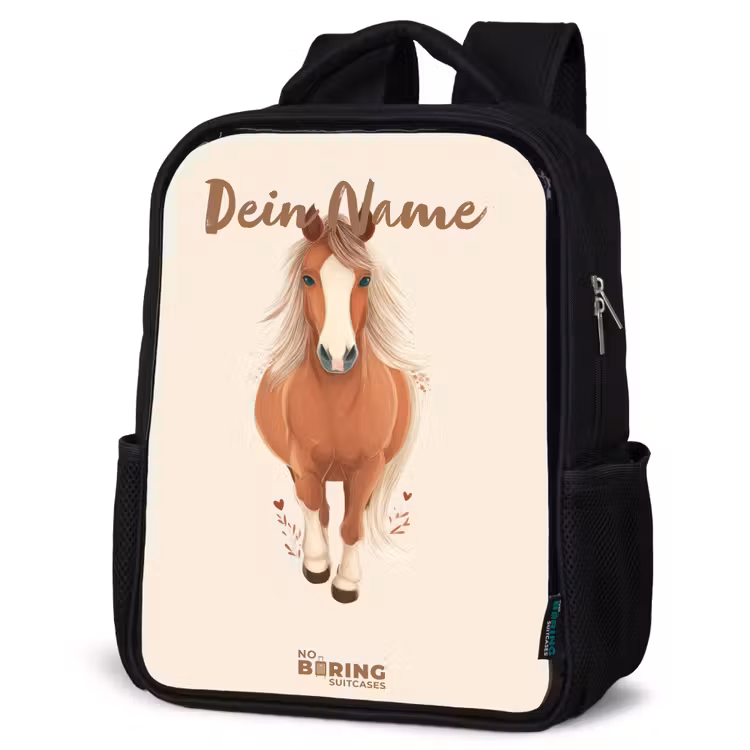 Kinderrucksack - Schwarz - Braunes Pferd im Galopp — 4