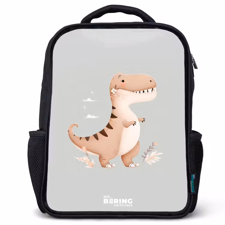 Kinderrucksack - Schwarz - Dino in den Farben Beige und Grau — 1