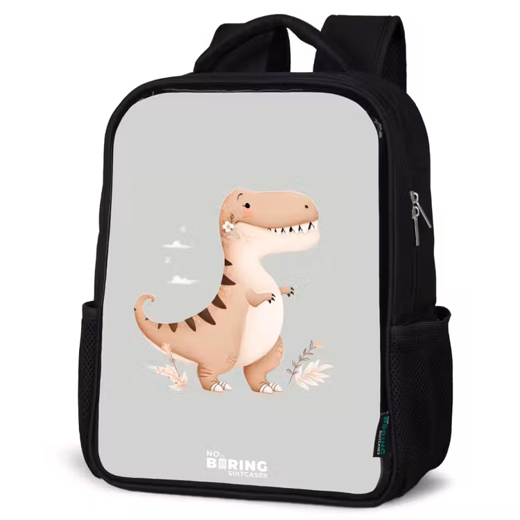 Kinderrucksack - Schwarz - Dino in den Farben Beige und Grau — 4