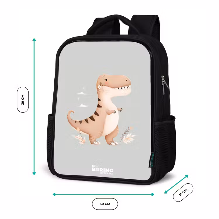 Kinderrucksack - Schwarz - Dino in den Farben Beige und Grau — 6