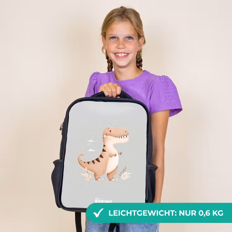 Kinderrucksack - Schwarz - Dino in den Farben Beige und Grau — 7