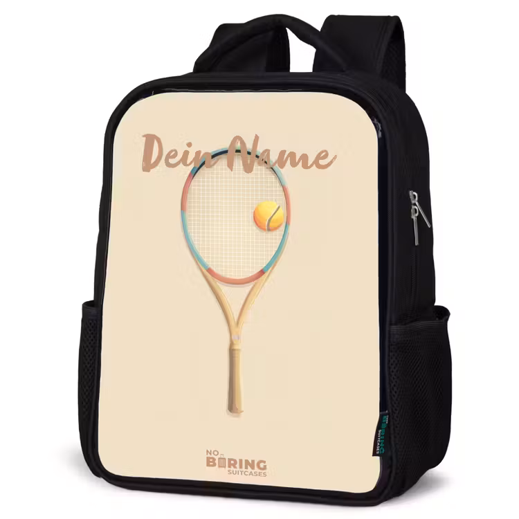 Kinderrucksack - Schwarz - Ein Tennisschläger in Beigetönen — 4