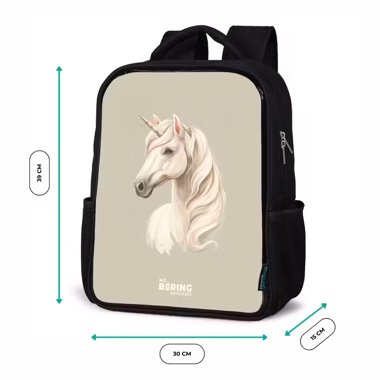 Kinderrucksack - Schwarz - Einhorn in neutralen Farben — 6