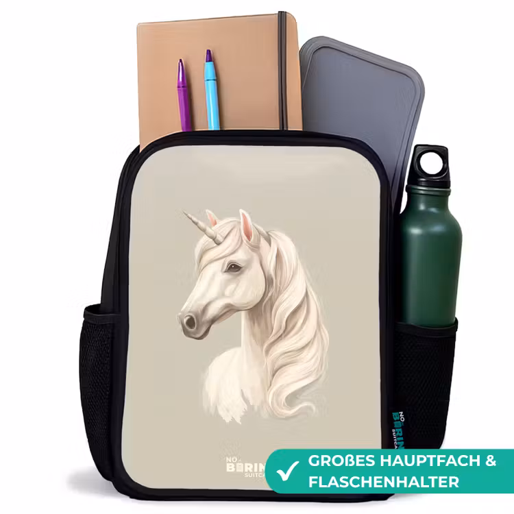 Kinderrucksack - Schwarz - Einhorn in neutralen Farben — 8