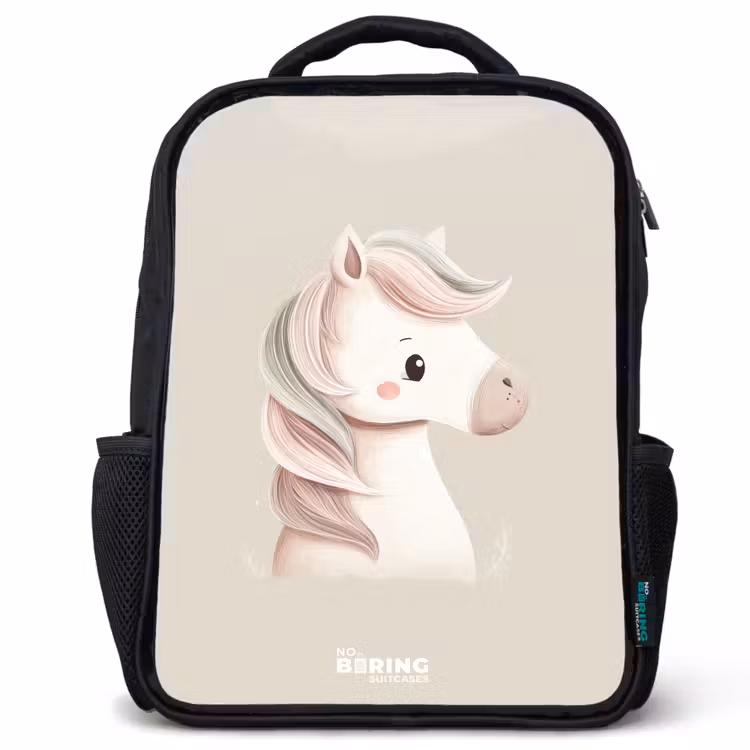 Kinderrucksack - Schwarz - Einhorn in rosa Pastellfarben — 1
