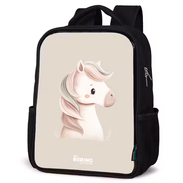Kinderrucksack - Schwarz - Einhorn in rosa Pastellfarben — 4