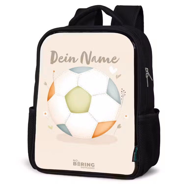 Kinderrucksack - Schwarz - Fußball in beigefarbenen Pastellfarben — 4