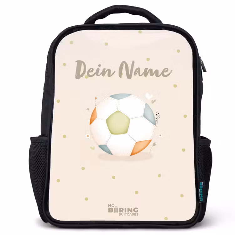 Kinderrucksack - Schwarz - Fußball in beigefarbenen Pastellfarben — 1