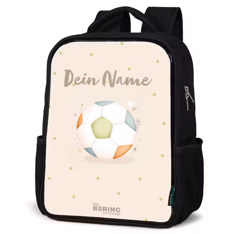 Kinderrucksack - Schwarz - Fußball in beigefarbenen Pastellfarben — 4