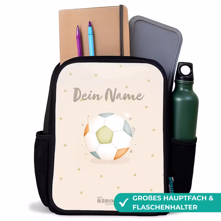 Kinderrucksack - Schwarz - Fußball in beigefarbenen Pastellfarben — 8