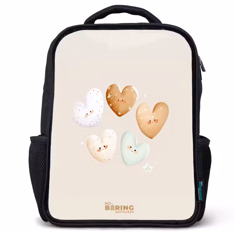 Kinderrucksack - Schwarz - Herzen in sanften Beigetönen — 1