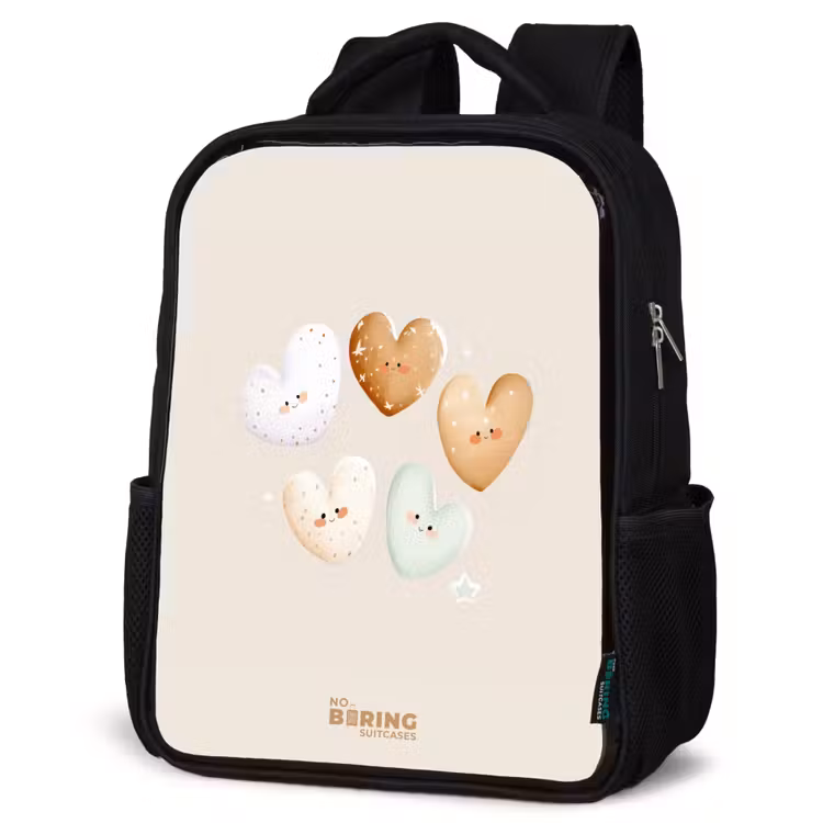 Kinderrucksack - Schwarz - Herzen in sanften Beigetönen — 4