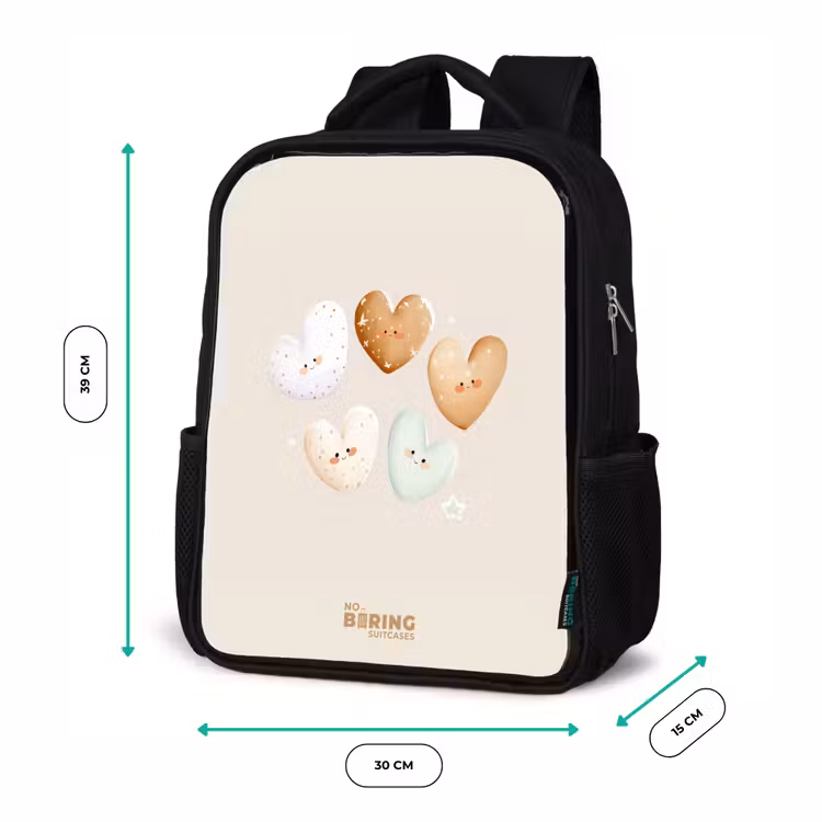 Kinderrucksack - Schwarz - Herzen in sanften Beigetönen — 6