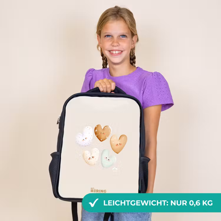 Kinderrucksack - Schwarz - Herzen in sanften Beigetönen — 7