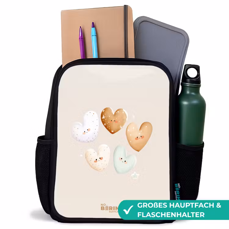 Kinderrucksack - Schwarz - Herzen in sanften Beigetönen — 8