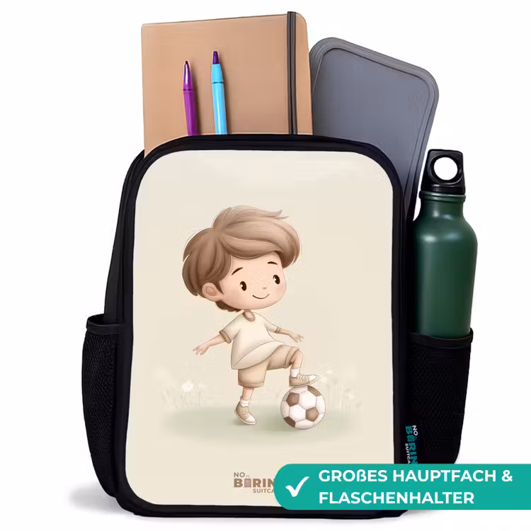 Kinderrucksack - Schwarz - Junge mit Fußball in Brauntönen — 8