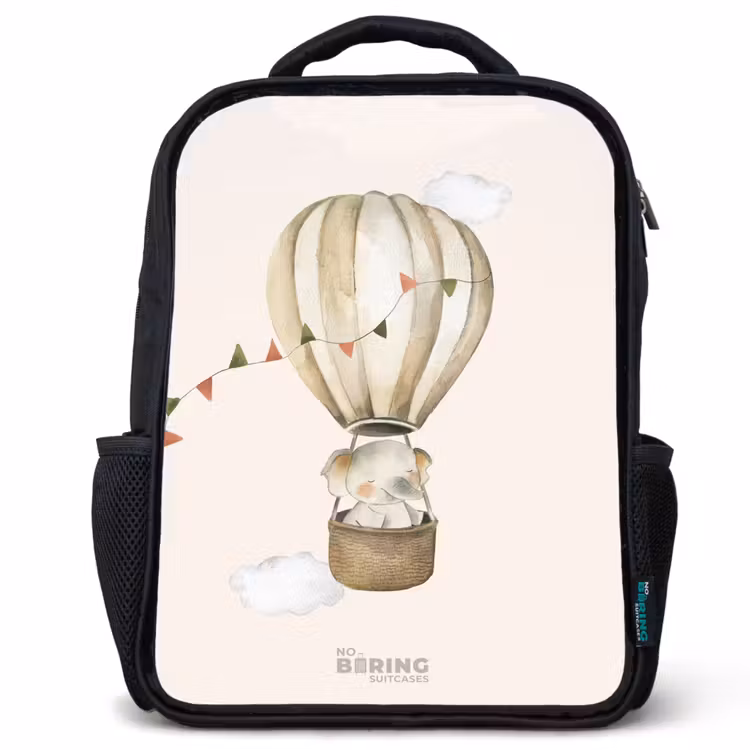 Kinderrucksack - Schwarz - Elefant im Heißluftballon — 1