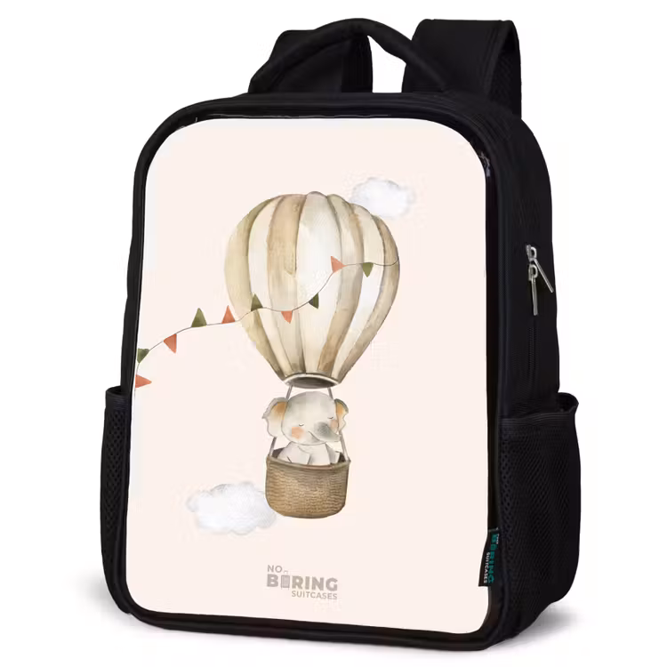 Kinderrucksack - Schwarz - Elefant im Heißluftballon — 4