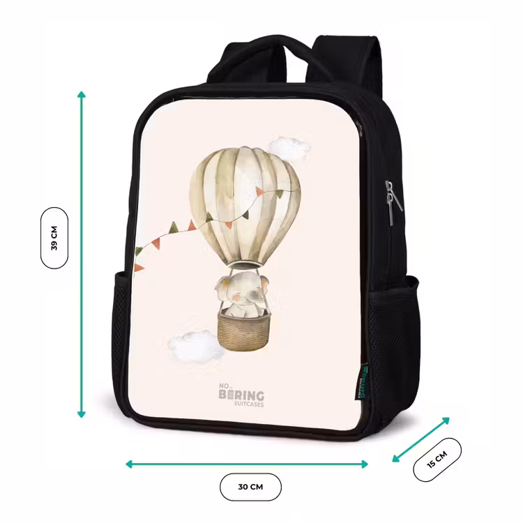 Kinderrucksack - Schwarz - Elefant im Heißluftballon — 6
