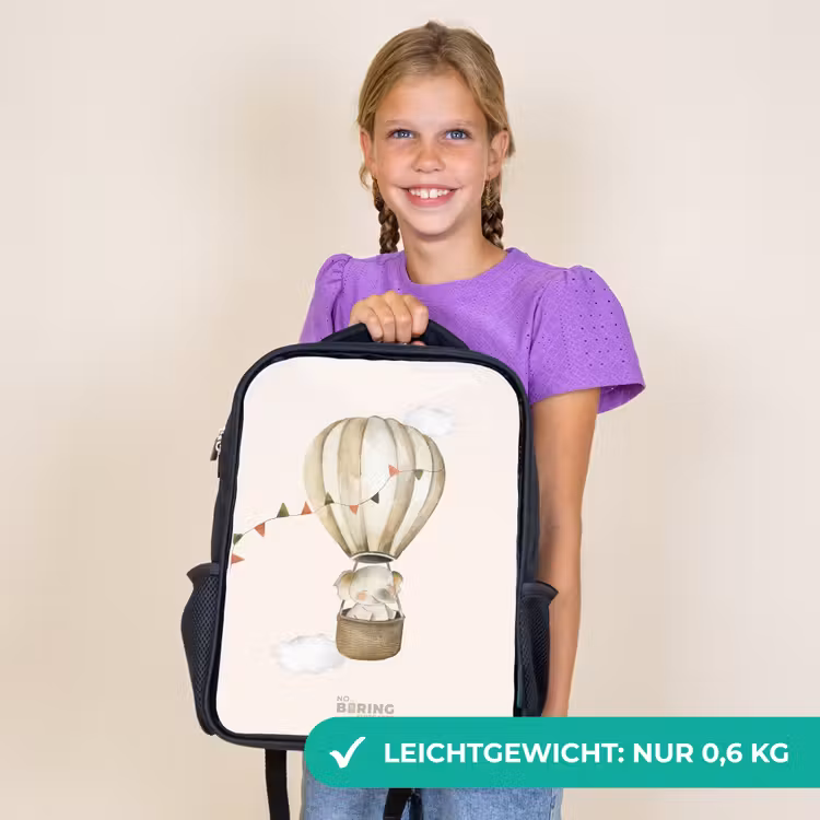 Kinderrucksack - Schwarz - Elefant im Heißluftballon — 7