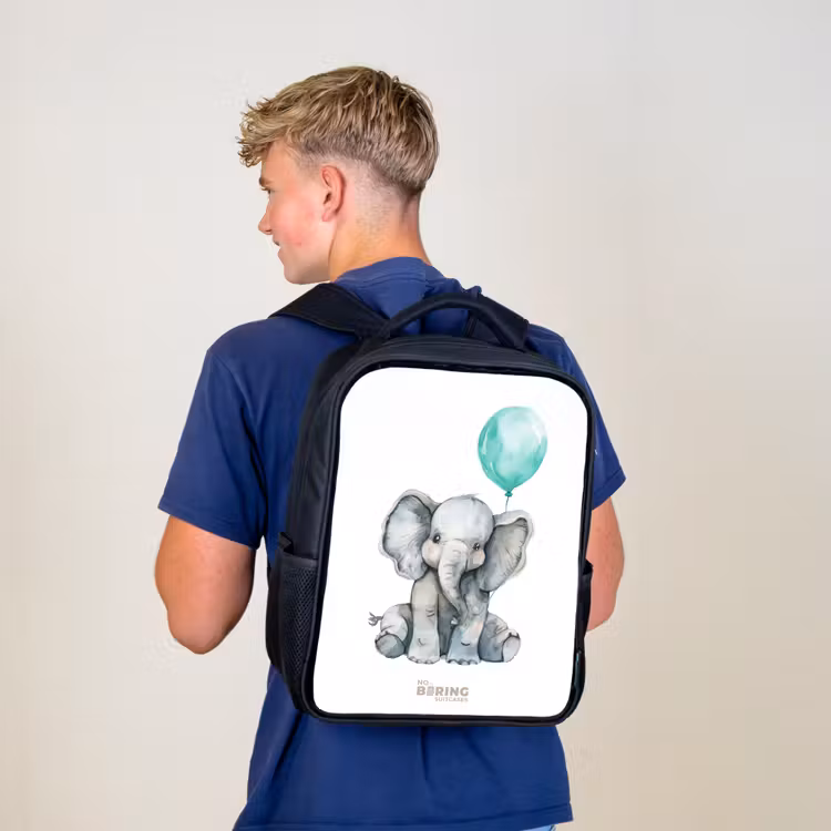 Kinderrucksack - Schwarz - Elefant mit blauem Luftballon — 3