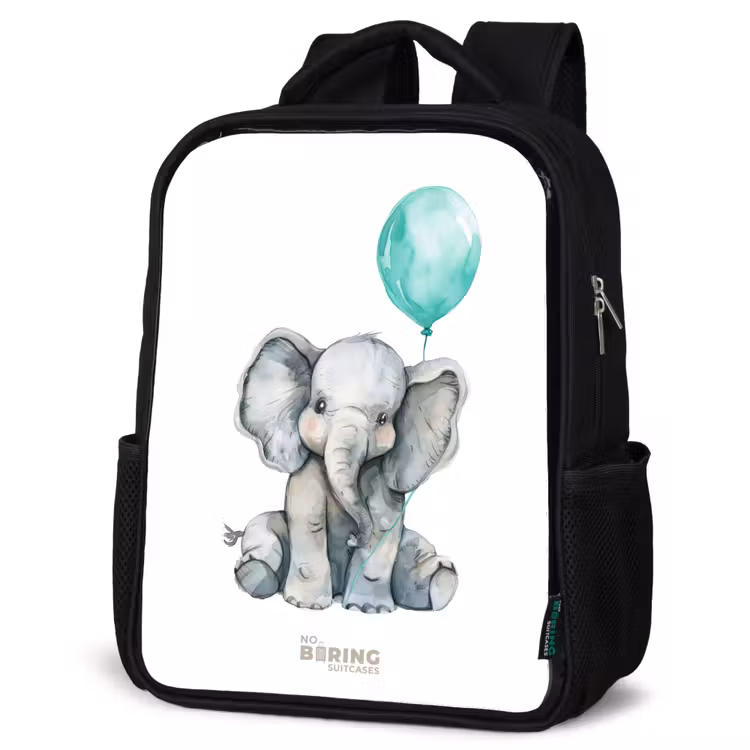 Kinderrucksack - Schwarz - Elefant mit blauem Luftballon — 4