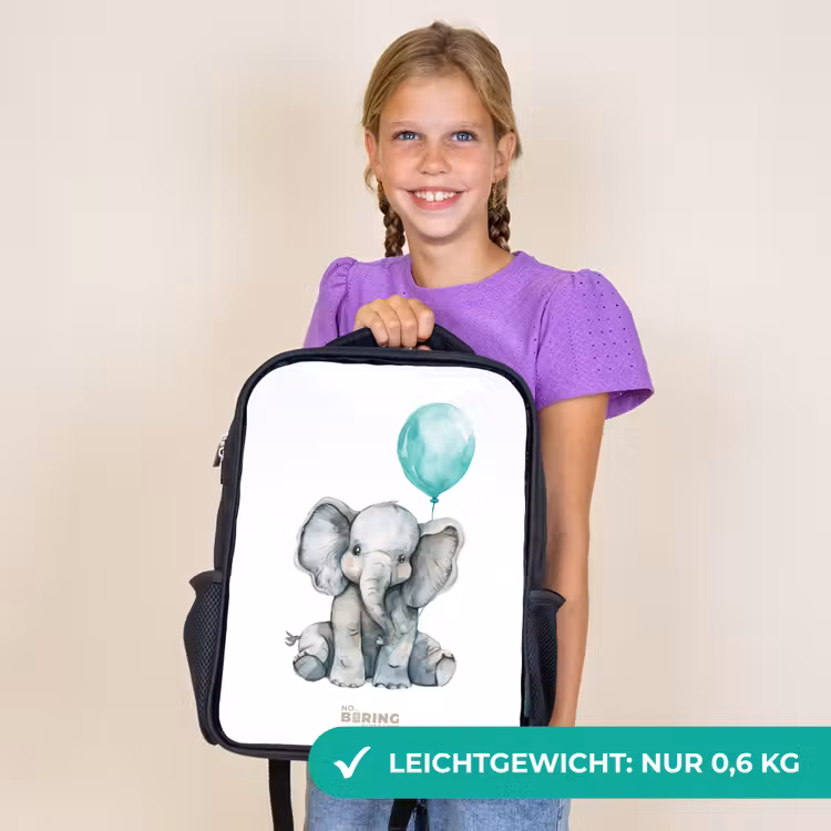 Kinderrucksack - Schwarz - Elefant mit blauem Luftballon — 7