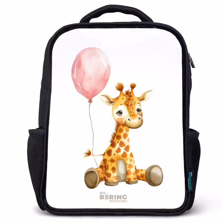 Kinderrucksack - Schwarz - Giraffe mit rosa Luftballon — 1