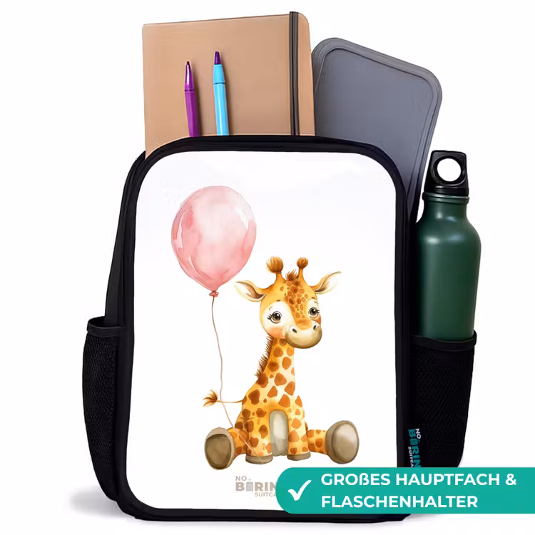 Kinderrucksack - Schwarz - Giraffe mit rosa Luftballon — 8