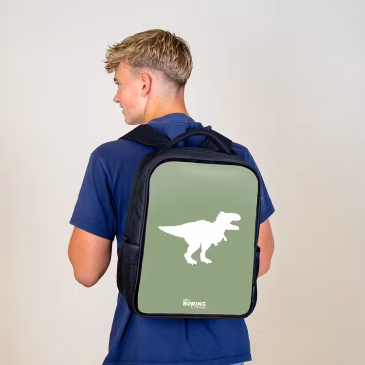 Kinderrucksack - Schwarz - Grün mit T-Rex-Dino — 3