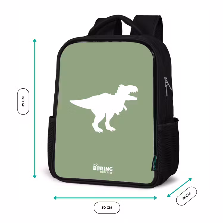 Kinderrucksack - Schwarz - Grün mit T-Rex-Dino — 6