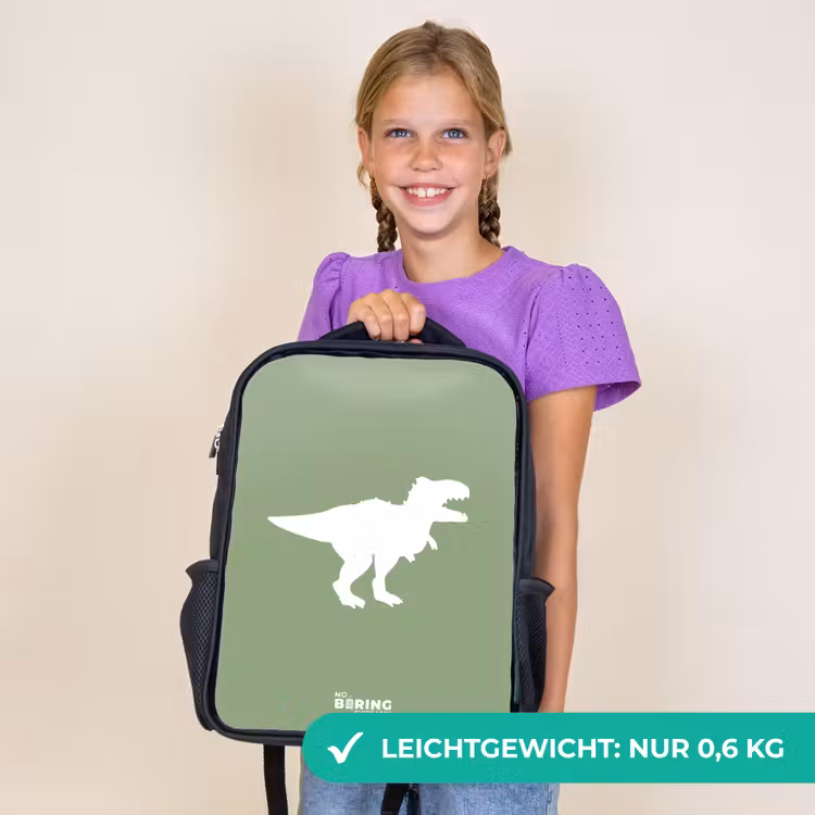 Kinderrucksack - Schwarz - Grün mit T-Rex-Dino — 7