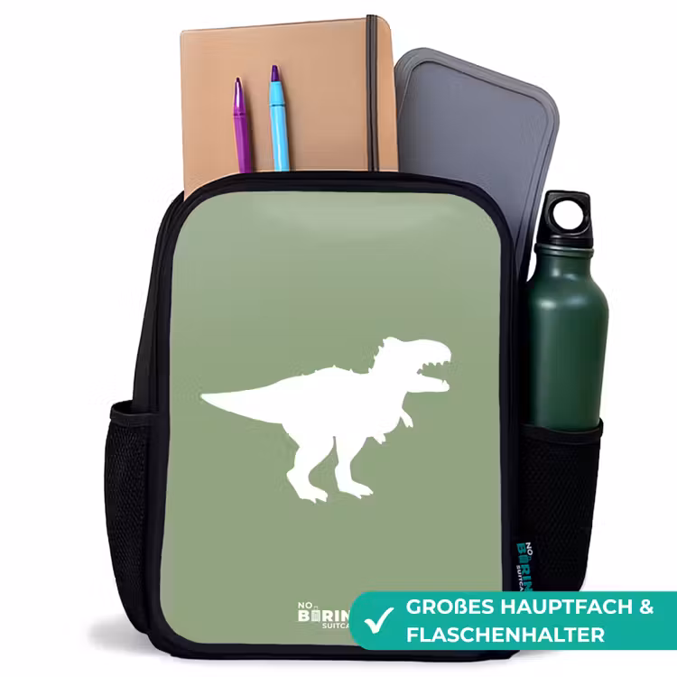 Kinderrucksack - Schwarz - Grün mit T-Rex-Dino — 8