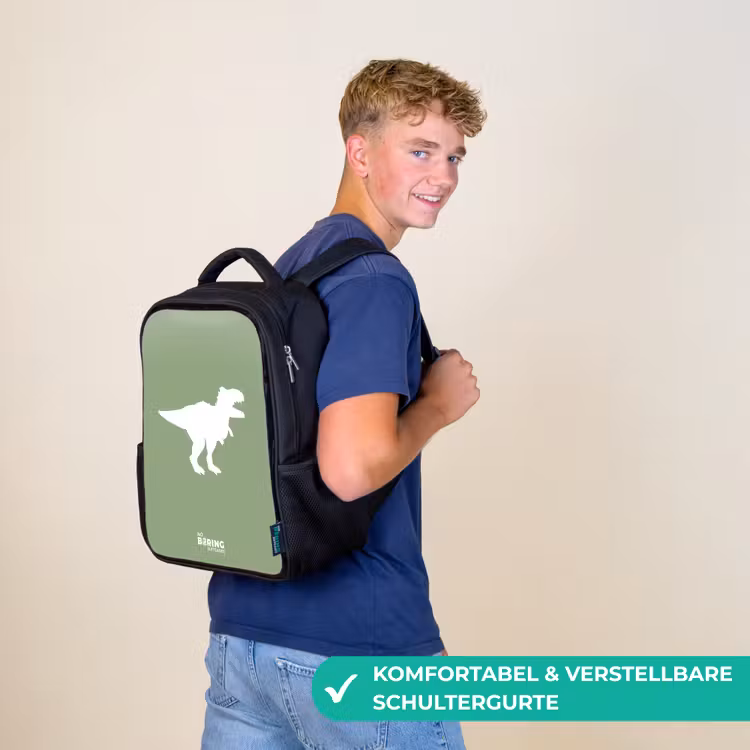 Kinderrucksack - Schwarz - Grün mit T-Rex-Dino — 9