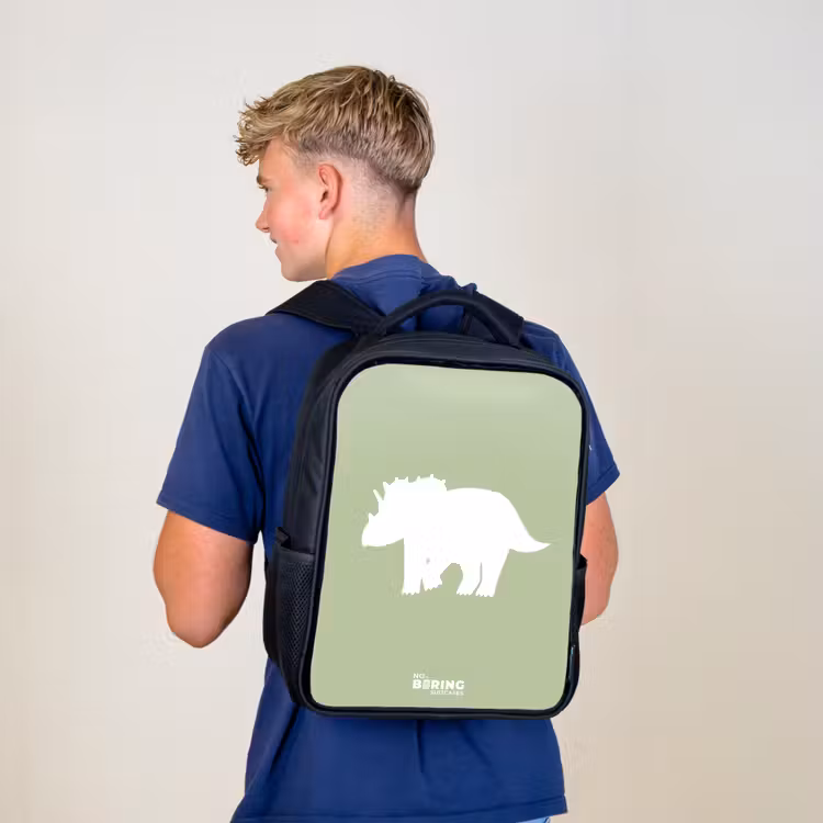 Kinderrucksack - Schwarz - Grün mit Triceratops-Dino — 3