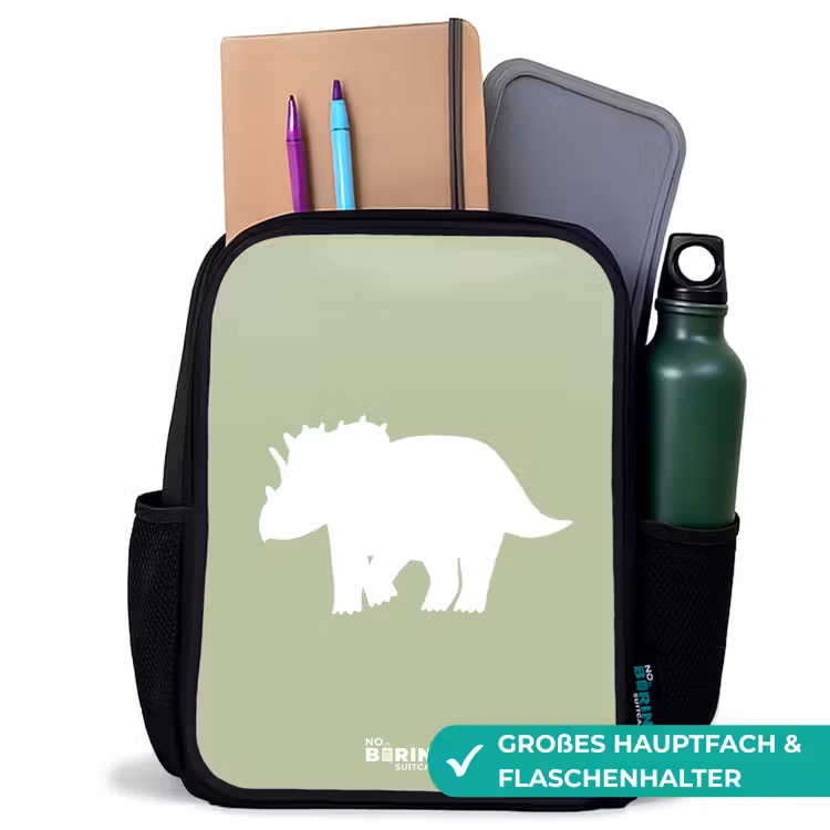 Kinderrucksack - Schwarz - Grün mit Triceratops-Dino — 8