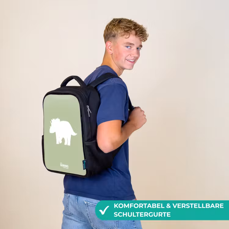 Kinderrucksack - Schwarz - Grün mit Triceratops-Dino — 9