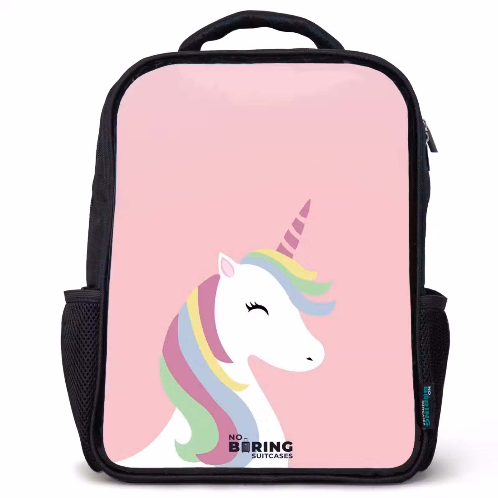 Kinderrucksack - Schwarz - Cartoon Einhorn mit Regenbogenmähne — 1