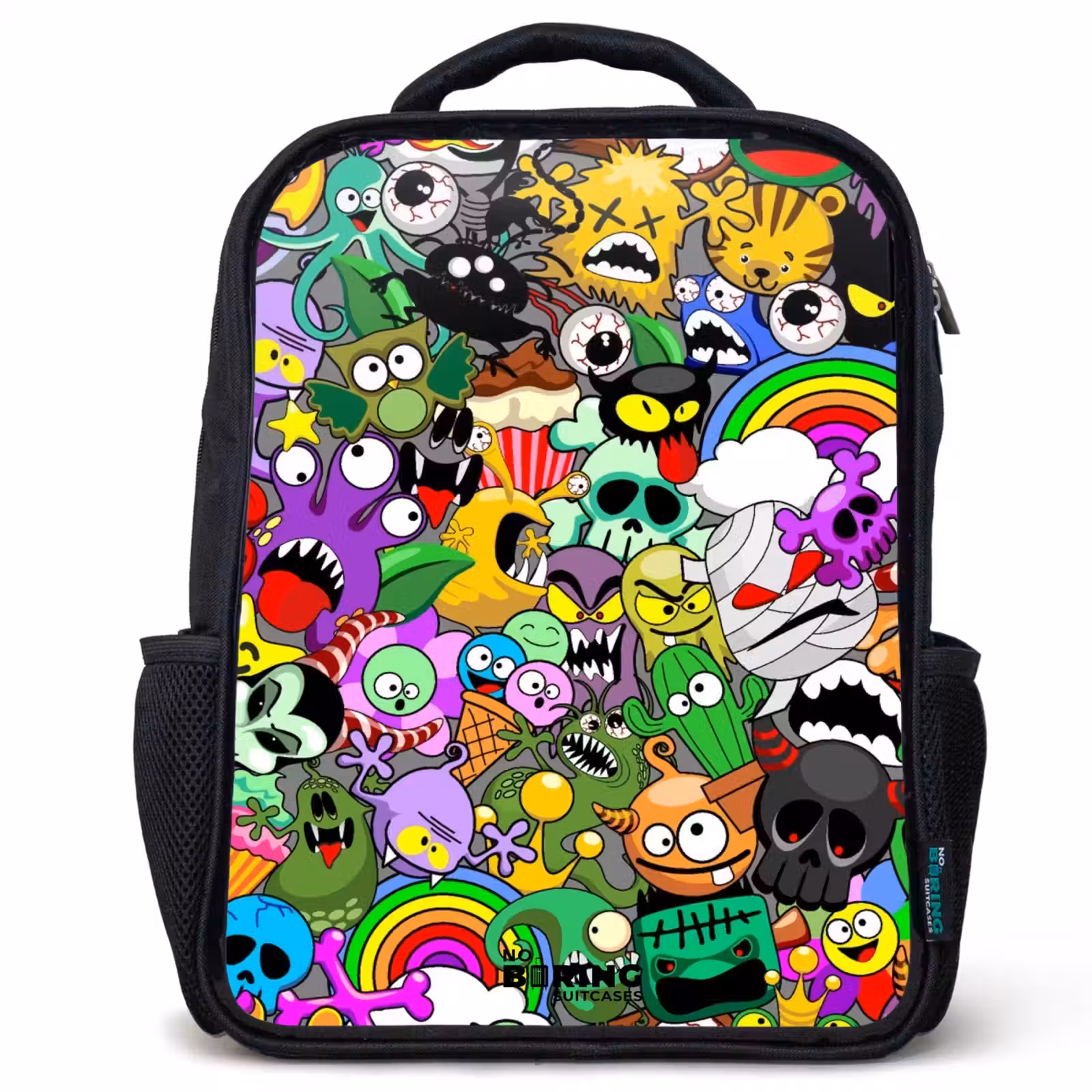 Kinderrucksack - Schwarz - Chaotisch-bunte Monster-Muster — 1