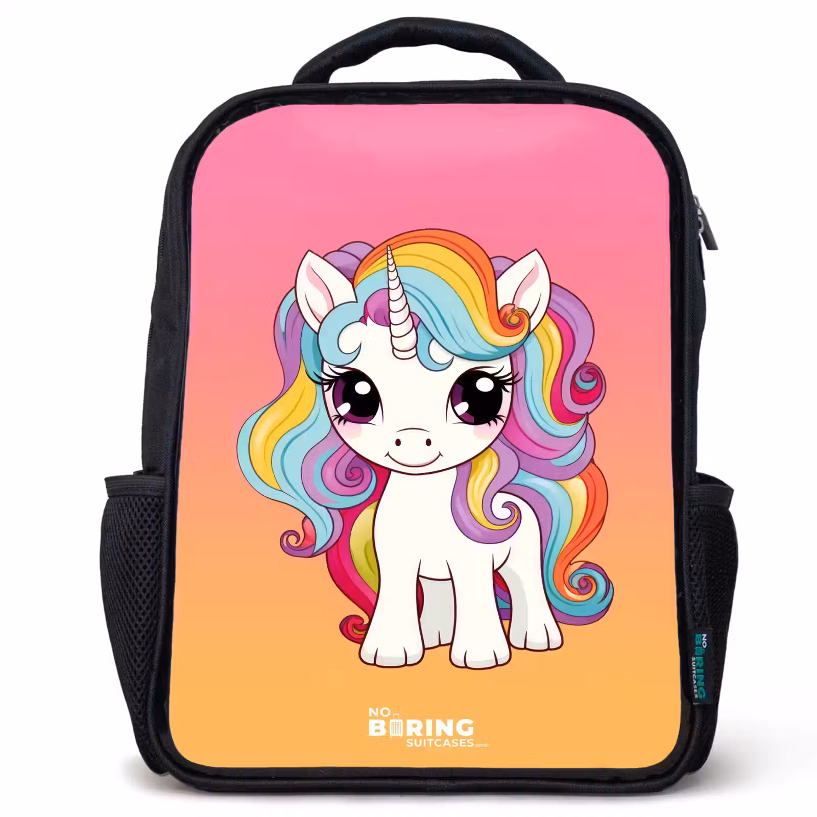 Kinderrucksack - Schwarz - Kleines Einhorn mit Regenbogenfarben — 1