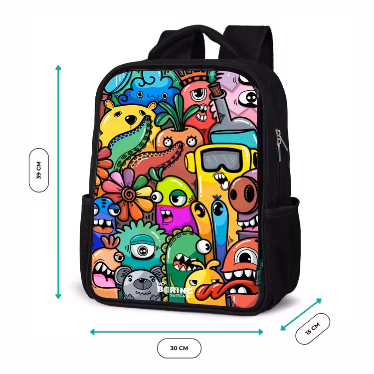 Kinderrucksack - Schwarz - Ausdrucksstarkes und geschäftiges Muster mit Monstern — 6