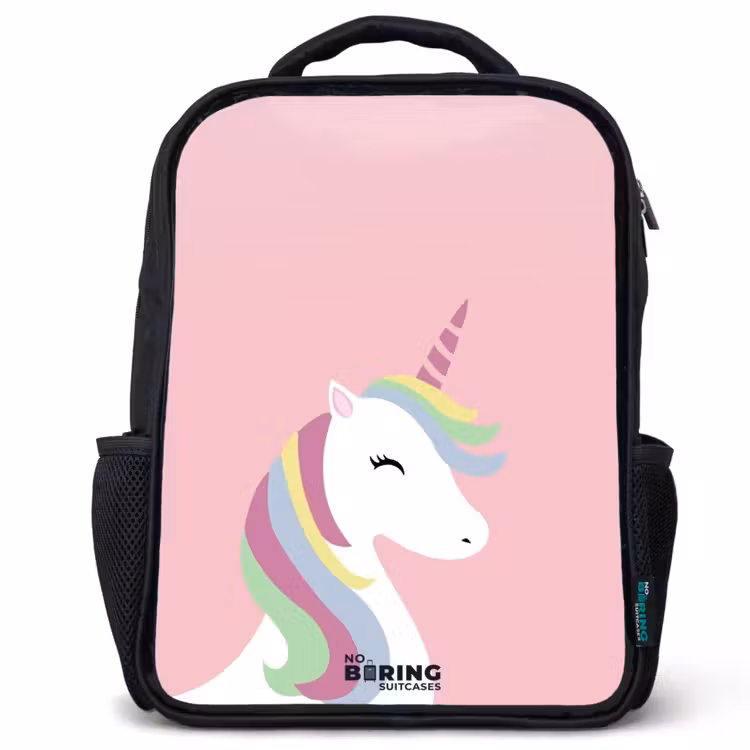 Kinderrucksack - Schwarz - Cartoon Einhorn mit Regenbogenmähne — 1