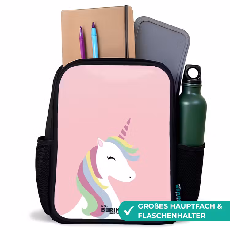 Kinderrucksack - Schwarz - Cartoon Einhorn mit Regenbogenmähne — 8