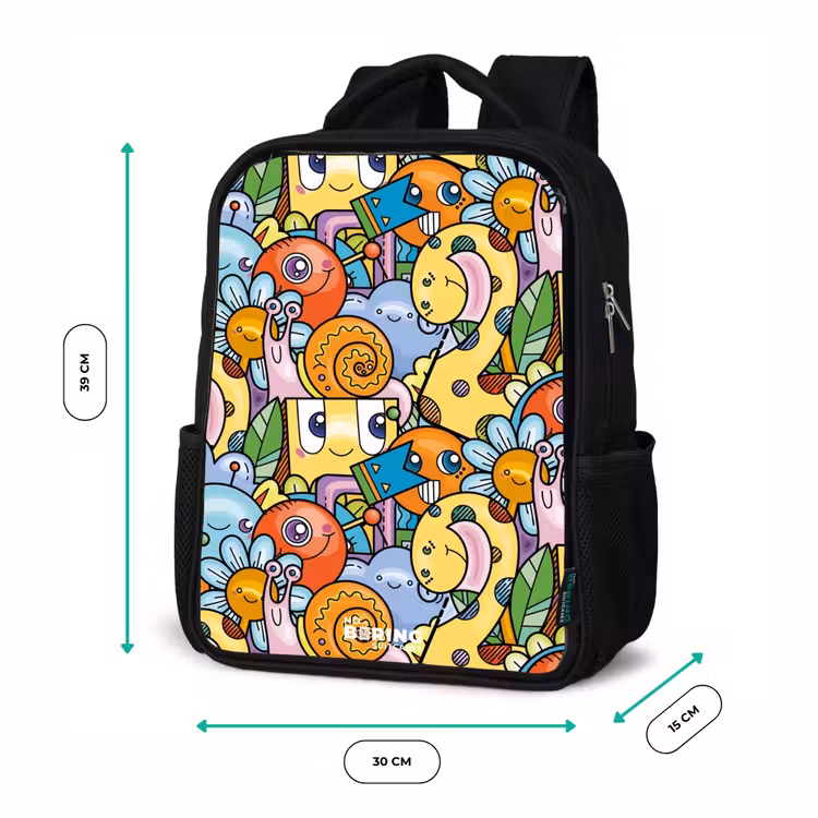 Kinderrucksack - Schwarz - Cartoon von verschiedenen Kreaturen und Gesichtern — 6