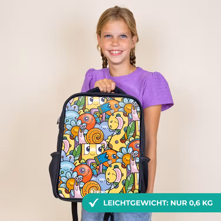 Kinderrucksack - Schwarz - Cartoon von verschiedenen Kreaturen und Gesichtern — 7