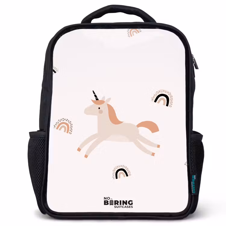 Kinderrucksack - Schwarz - Einhorn mit orangefarbener Mähne — 1