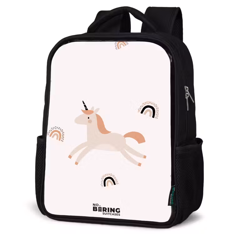 Kinderrucksack - Schwarz - Einhorn mit orangefarbener Mähne — 4