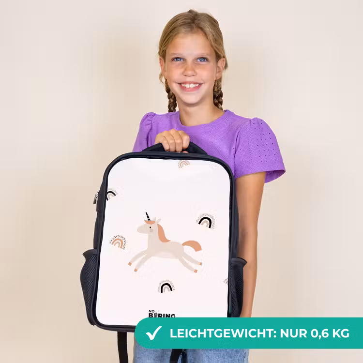 Kinderrucksack - Schwarz - Einhorn mit orangefarbener Mähne — 7